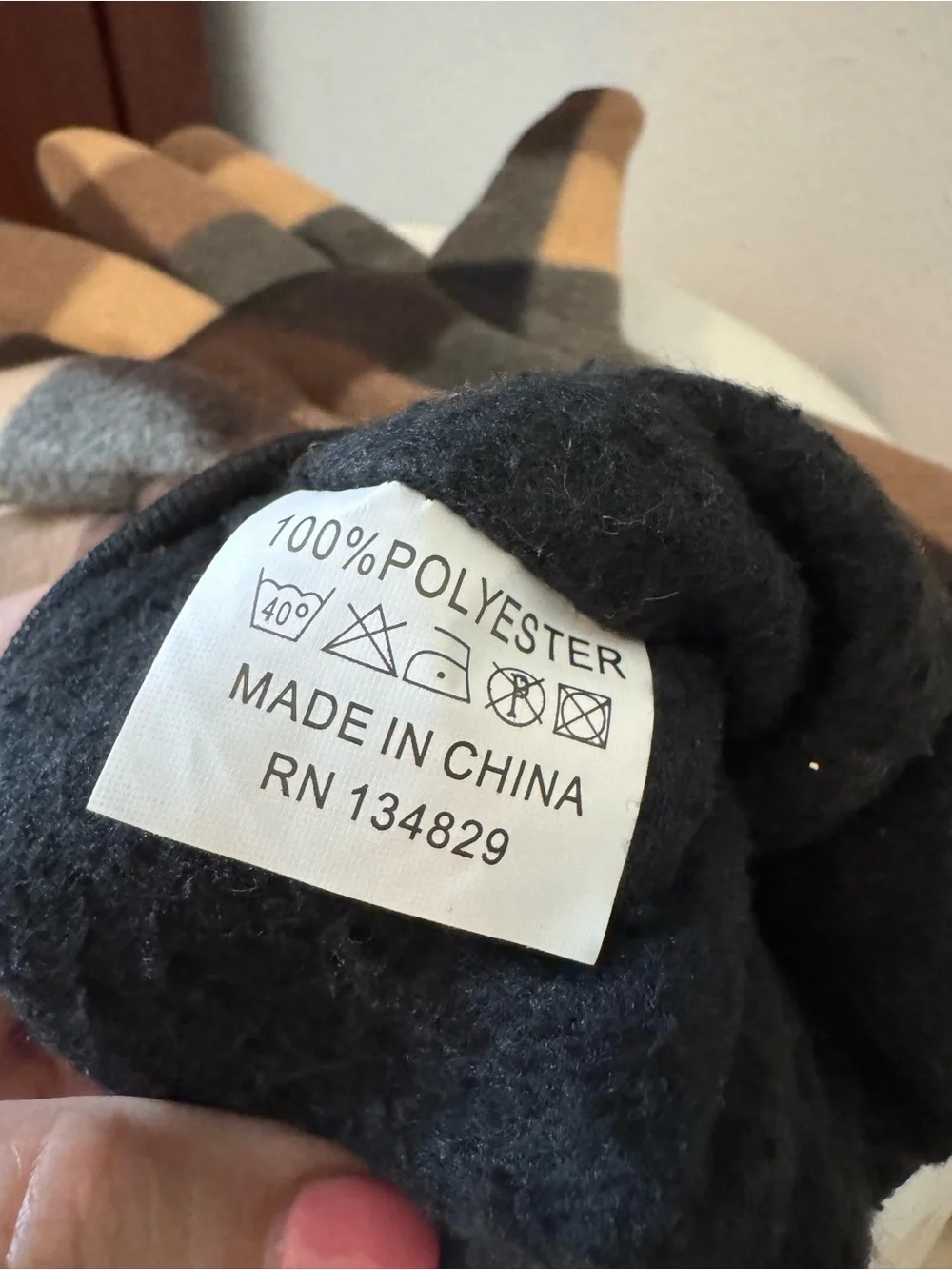 Plaid Fleece Gloves - Black/Grey/Brown/Tan